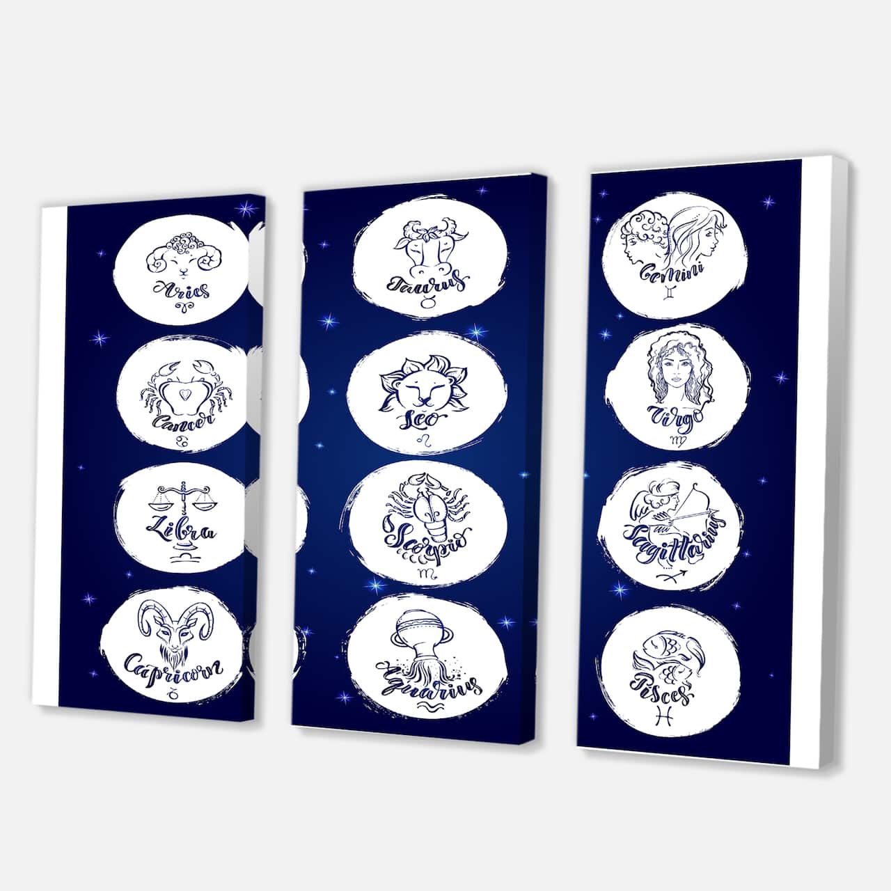 Designart - Zodiac Signs On Blue - Modern Canvas Wall Art Print
